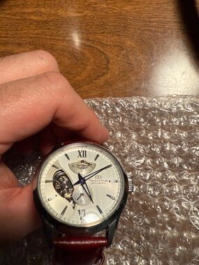 Orient Star Automatic Men's Open Heart Watch in Cream Dial with Brown Strap